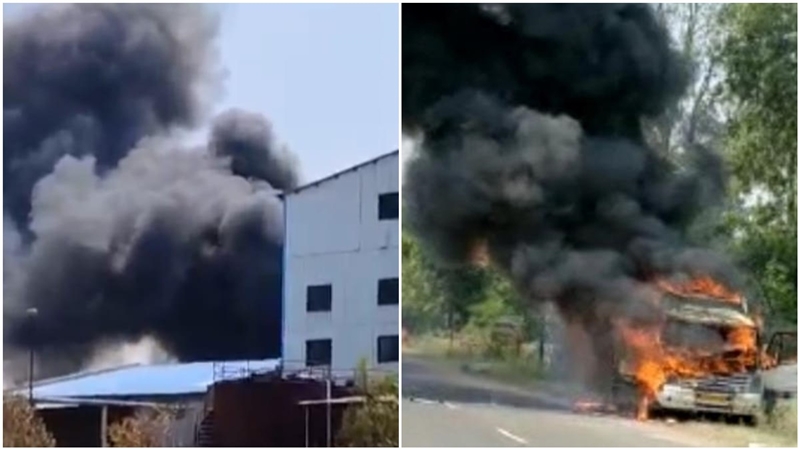 Seoni Information : पशु आहार संयंत्र केंद्र में रखे बारदानों में भड़की आग, बस जल गई