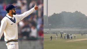 तीन प्रशंसक उल्लंघन सुरक्षा स्पर्श विराट कोहली फीट वायरल वीडियो दिल्ली बनाम रेलवे रणजी ट्रॉफी मैच