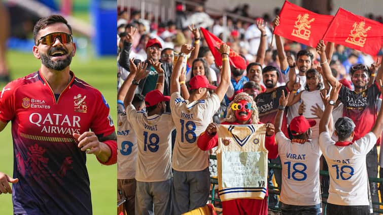 RCB का झंडा और विराट के नाम की सफेद जर्सी, लाल से व्हाइट हुआ चिन्नास्वामी; कोहली का दिखा गज़ब का क्रेज