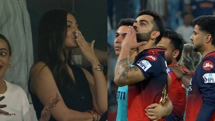 विराट कोहली ने बीच मैदान से दी ‘फ्लाइंग किस’, अनुष्का शर्मा ने किया कुछ ऐसा; वायरल हुआ वीडियो